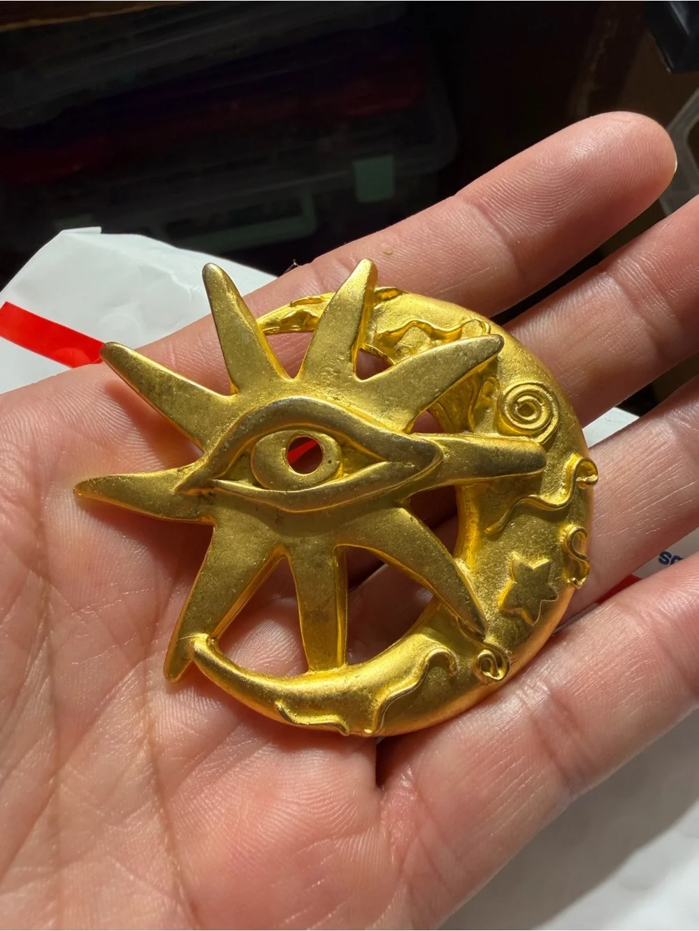 Vintage Gold-Tone Celestial Eye Brooch